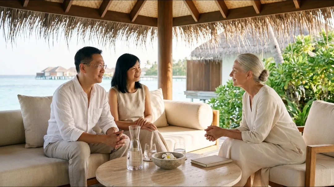 A consultation in a beachside pavilion